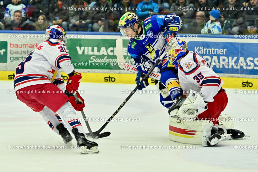 EC IDM WÄRMEPUMPEN VSV vs. EC Red Bull Salzburg | #35 TOLVANEN ATTE EC Redbull Salzburg, #74 COATTA Max EC VSV, #39 Genoway Charles EC Redbull Salzburg, EC IDM WÄRMEPUMPEN VSV vs. EC Red Bull Salzburg, EC IDM WÄRMEPUMPEN VSV vs. EC Red Bull Salzburg am 17.01.2025 in Villach (Stadthalle Villach), Austria, (Photo by Bernd Stefan)