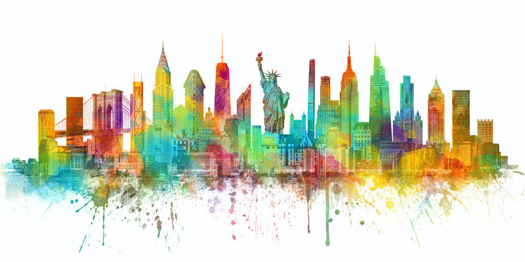 10240901 - Bunte New York Skyline | Bunte fantasievolle New York Skyline im Aquarell Look.