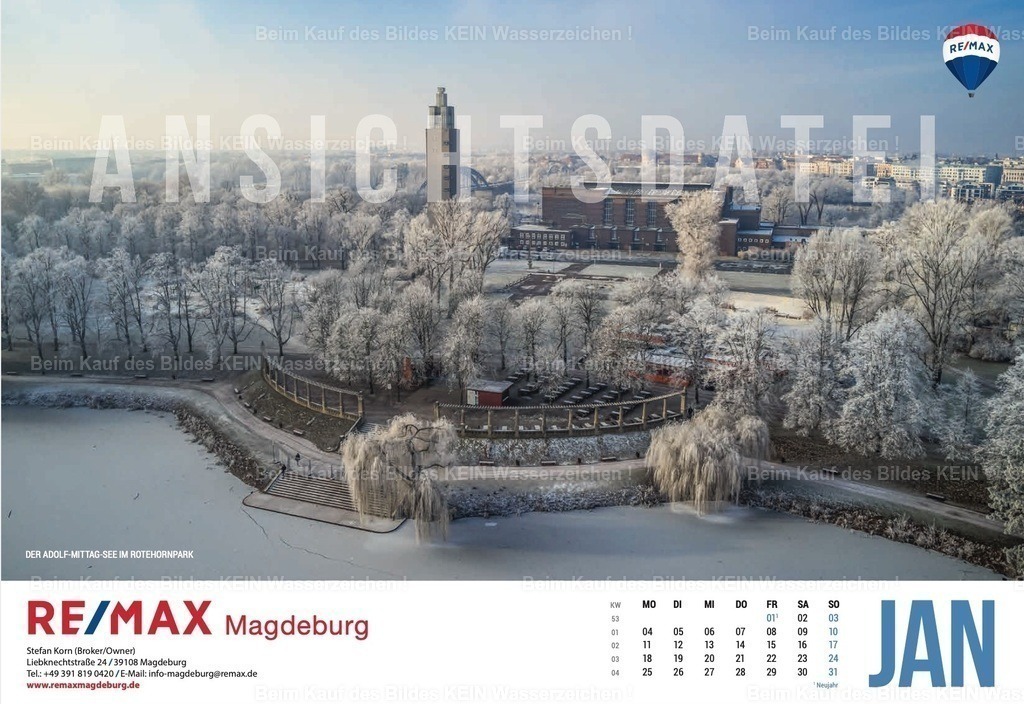 Luftbild Kalender Magdeburg Sachsen Anhalt Remax | Beispiele Firmenkalender individuell mit eigenem Logo - Realisiert mit Pictrs.com