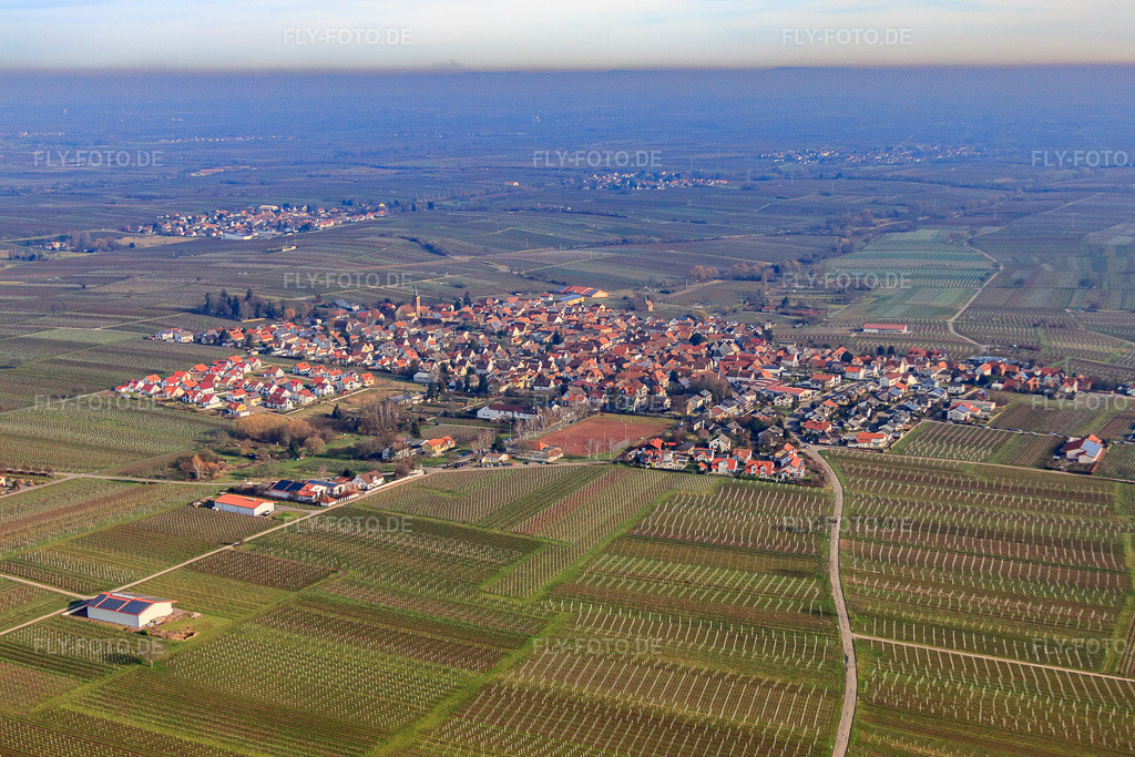 Luftbild: Ortsansicht von Südwesten im Ortsteil Nußdorf in Landau im Bundesland Rheinland-Pfalz in Deutschland. Foto: IMG_61643.jpg vom 18.01.2014 durch Werner Riehm/FLY-FOTO.deAuflösung des Originals: 4752 x 3168 px
