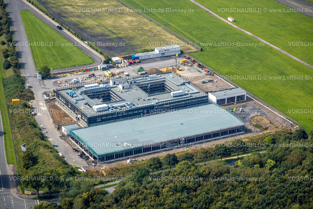 Dortmund230901194 | Luftbild, Flughafen Dortmund Airport, Baustelle für ein neues Polizeigebäude, Flughafenring Ecke Zeche-Norm-Straße auf ehemaligem Parkplatz P3, Wickede, Dortmund, Ruhrgebiet, Nordrhein-Westfalen, Deutschland