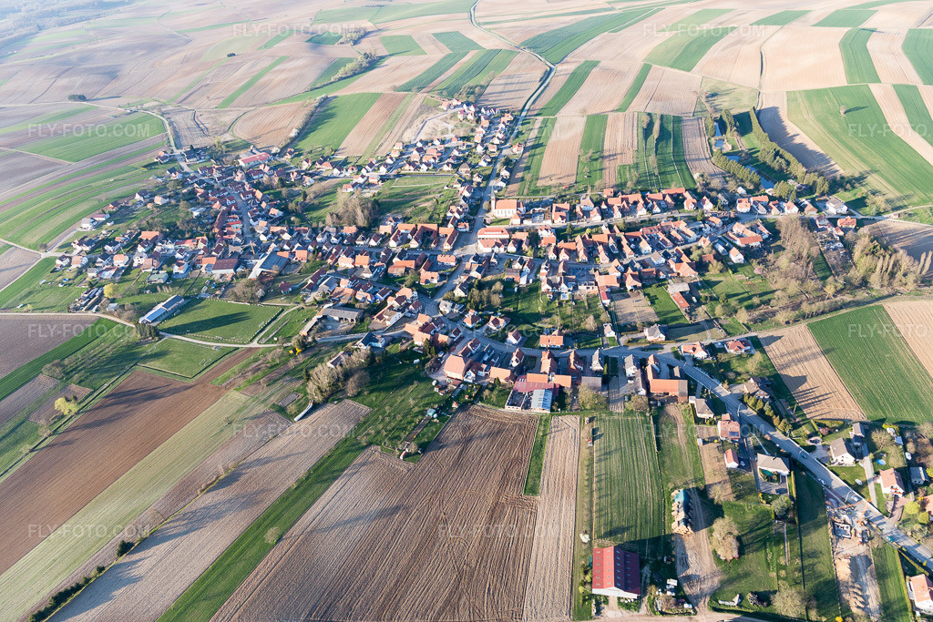 Aerial view: View of the town in Aschbach in the state Bas-Rhin, France.Photo: IMG_097816.jpg taken on 03/27/2017 by Werner Riehm/FLY-FOTO.comResolution of the original: 5472 x 3648 px