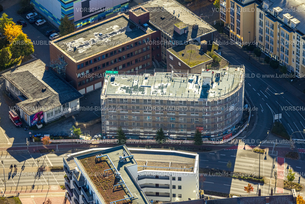 Hamm251001424 | Luftbild, Baustelle Neubau Appartement-Gebäude für studentisches Wohnen an der Straßenkreuzung Neue Bahnhofstraße Ecke Friedrichstraße neben dem Gesundheitsamt, Mitte, Hamm, Ruhrgebiet, Nordrhein-Westfalen, Deutschland