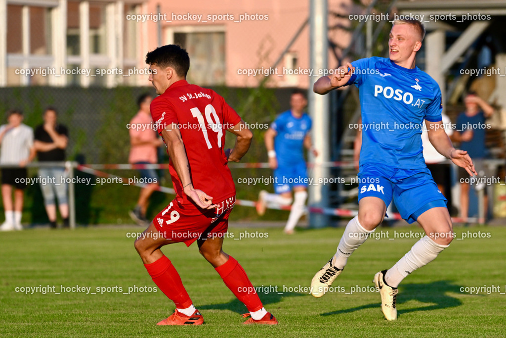 SV St.Jakob vs. SAK | #19 Matic Ahacic St.Jakob, #6 Toni Dullnig SAK, SV St.Jakob vs. SAK, SV St.Jakob vs. SAK am 23.08.2024 in St. Jakob im Rosenthal (Sportplatz St. Jakob), Austria, (Photo by Bernd Stefan)
