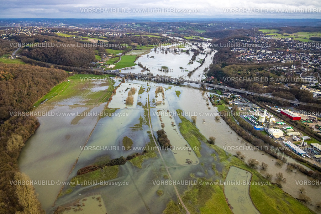 Hattingen231202239Ruhr | Luftbild, Ruhrhochwasser, Weihnachtshochwasser 2023, starke Regenfälle,  Stiepel, Bochum, Ruhrgebiet, Nordrhein-Westfalen, Deutschland
