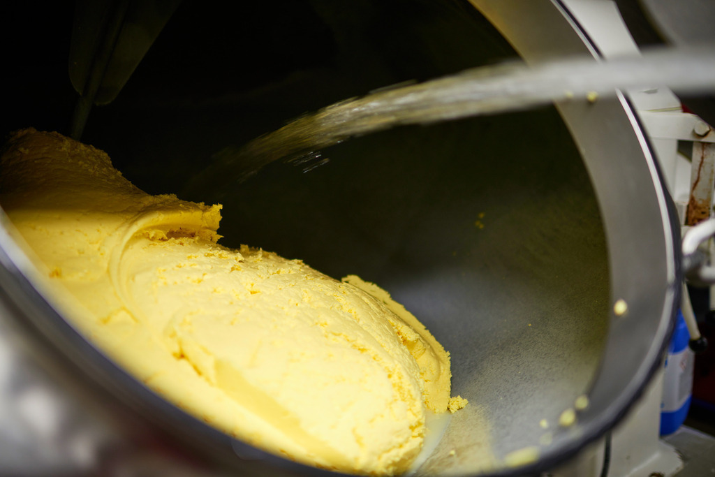 Sennerei Hittisau | Hittisau, Austria - July 29, 2019: Sennerei Hittisau; die Butter wird kalt ausgewaschen im Kolding Biconical Mixer. - Realisiert mit Pictrs.com
