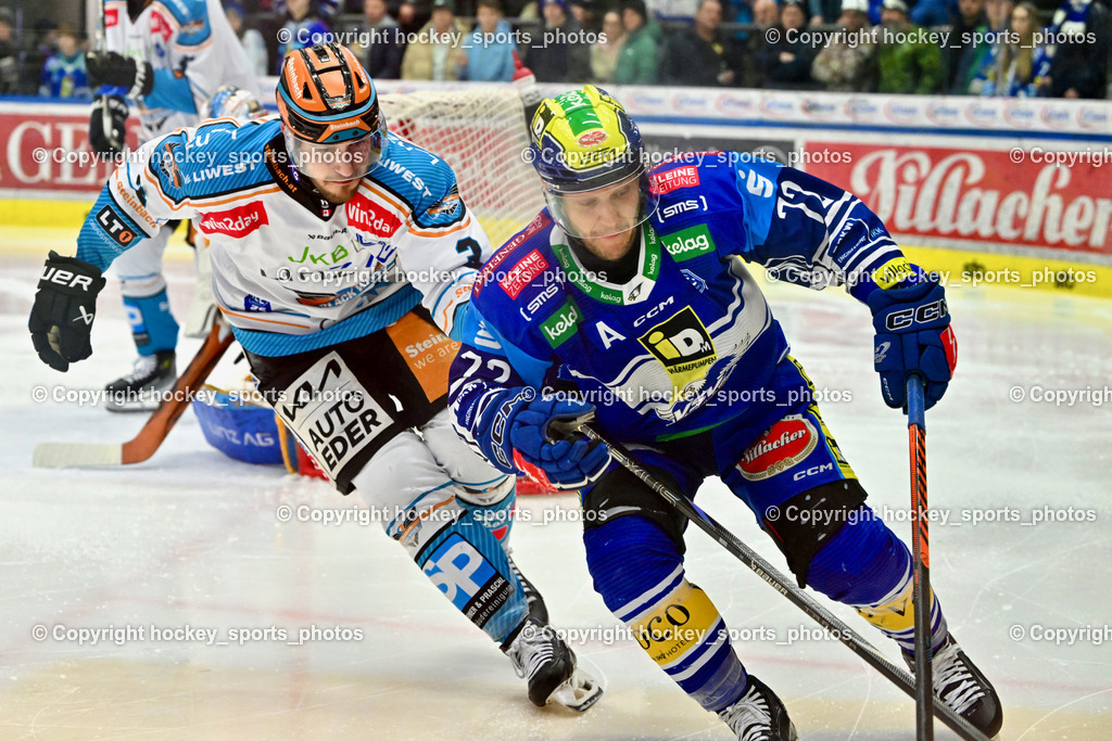 EC IDM Wärmepumpen VSV vs. STEINBACH BLACK WINGS LINZ  | #72 HUGHES John EC VSV, #3 Moro Gregory Lee BLACK WINGS LINZ, EC IDM Wärmepumpen VSV vs. STEINBACH BLACK WINGS LINZ , EC IDM Wärmepumpen VSV vs. STEINBACH BLACK WINGS LINZ  am 28.01.2025 in Villach (Stadthalle Villach), Austria, (Photo by Bernd Stefan)