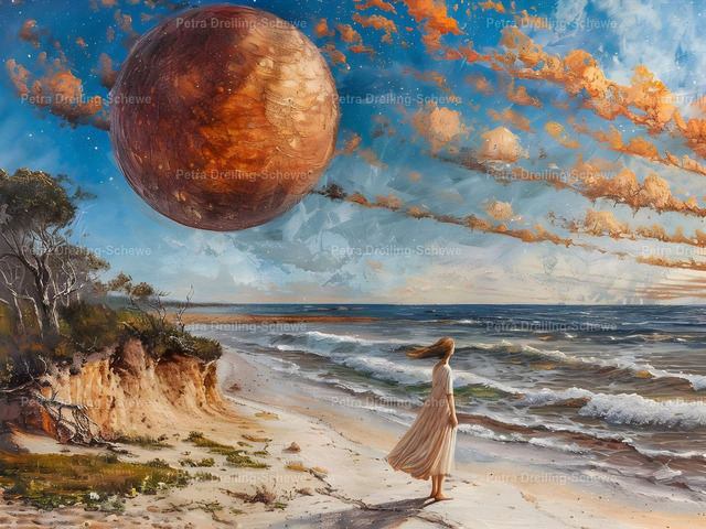 Blutmond am Strand | PeDSchWork Fotodesign gegen kahle Stellen an Ihren Wänden. In meinen Galerien finden Sie eine große Bandbreite an verschiedenen Genres. Von Fotografie bis KI. - Realisiert mit Pictrs.com