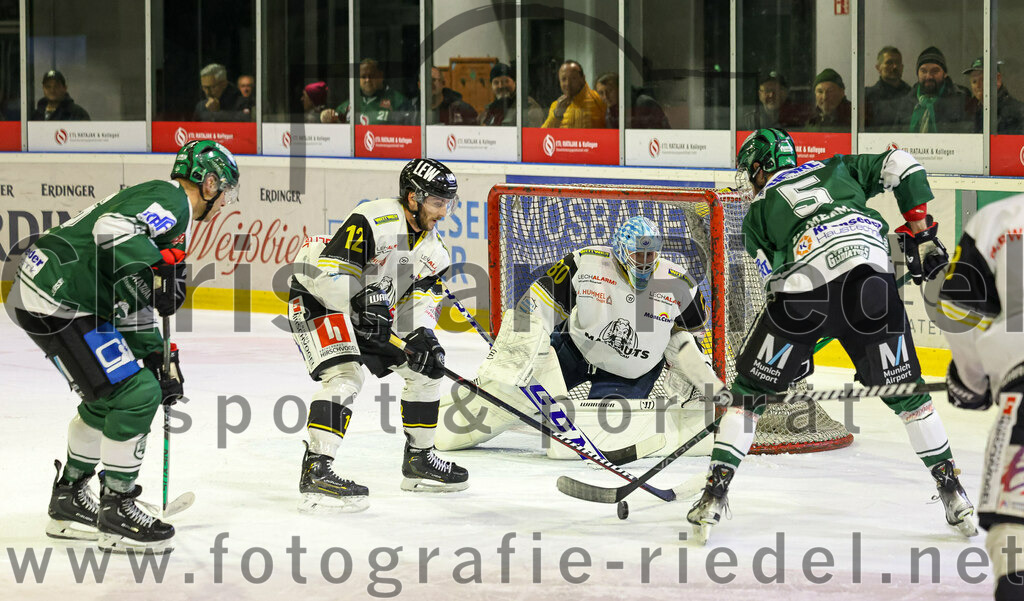 2023-11-17_098_TSV_Erding_gegen_EA_Schongau | Erding, Deutschland, 17.11.2023:
Eishockey, Bayernliga Vorrunde 2023 / 2024, 10. Spieltag, TSV Erding gegen EA Schongau, Endergebnis: 12:4

Jonas Lautenbacher (EA Schongau, #12), Torwart Xaver Nagel (EA Schongau, #80), Florian Zimmermann (Erding Gladiators, #5)

Foto: Christian Riedel / fotografie-riedel.net