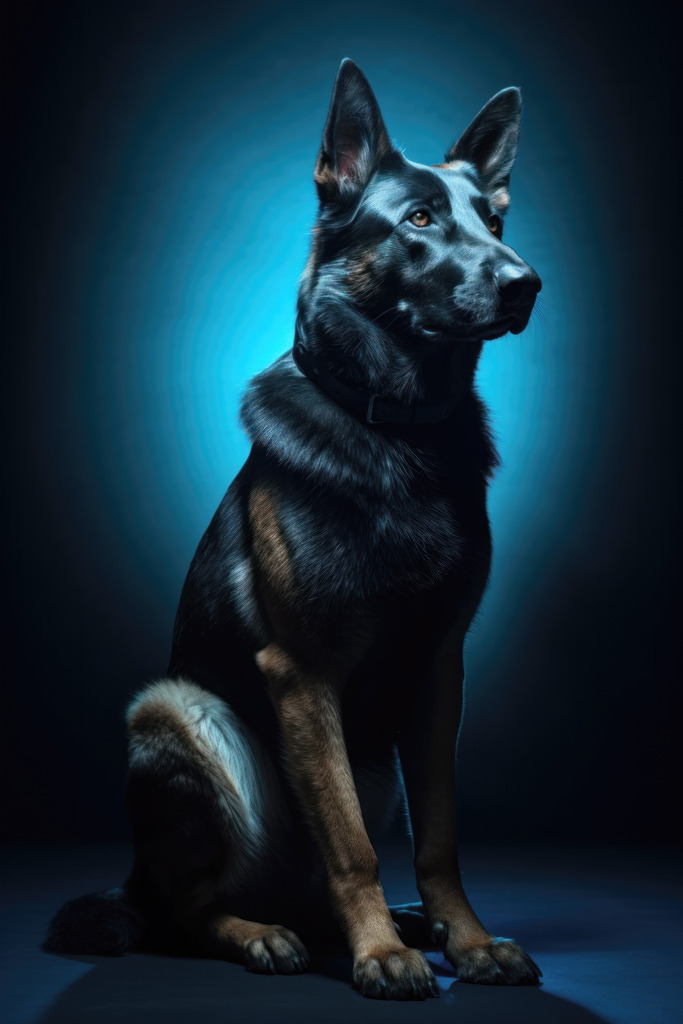 2309010 - Schäferhund im blauen Licht | Digitales Kunstwerk eines Schäferhundes.
