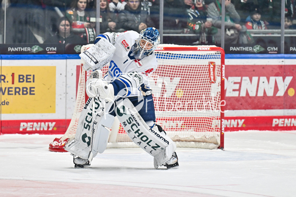 Augsburger Panther - Schwenninger Wild Wings | AUGSBURG, GERMANY - 02. JANUARY: am Puck Michael BITZER (Schwenninger Wild Wings 1) / Einzelfoto / Freisteller während dem Match zwischen den Augsburger Panthern und den Schwenninger Wild Wings am 35. Spieltag der Penny DEL im Curt Frenzel Stadion
