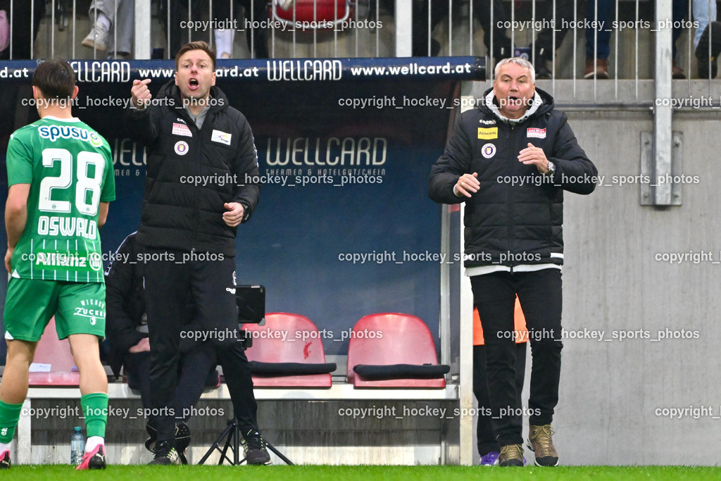 Austria Klagenfurt vs. SK Rapid 10.3.2024 | Spielerbank Austria Klagenfurt, Assistentcoach Austria Klagenfurt Martin Lessing,  Headcoach Austria Klagenfurt Peter Pacult