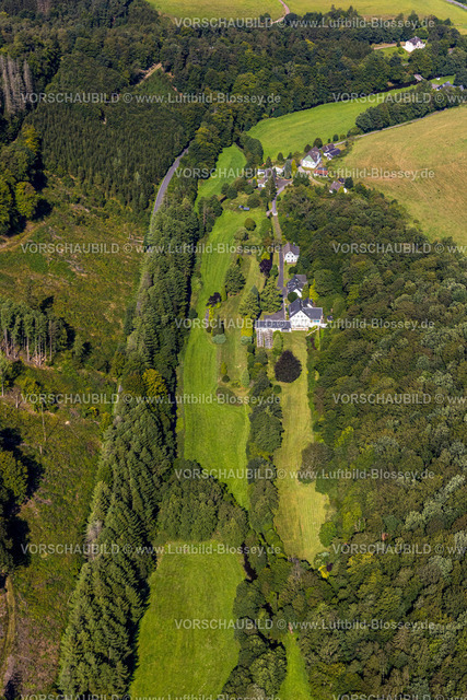 Ennepetal240814812 | Luftbild,  Wiesen und Felder mit Waldgebiet, Wohnsiedlung Saale, Fluss Ennepe, Brenscheid, Breckerfeld, Ruhrgebiet, Nordrhein-Westfalen, Deutschland