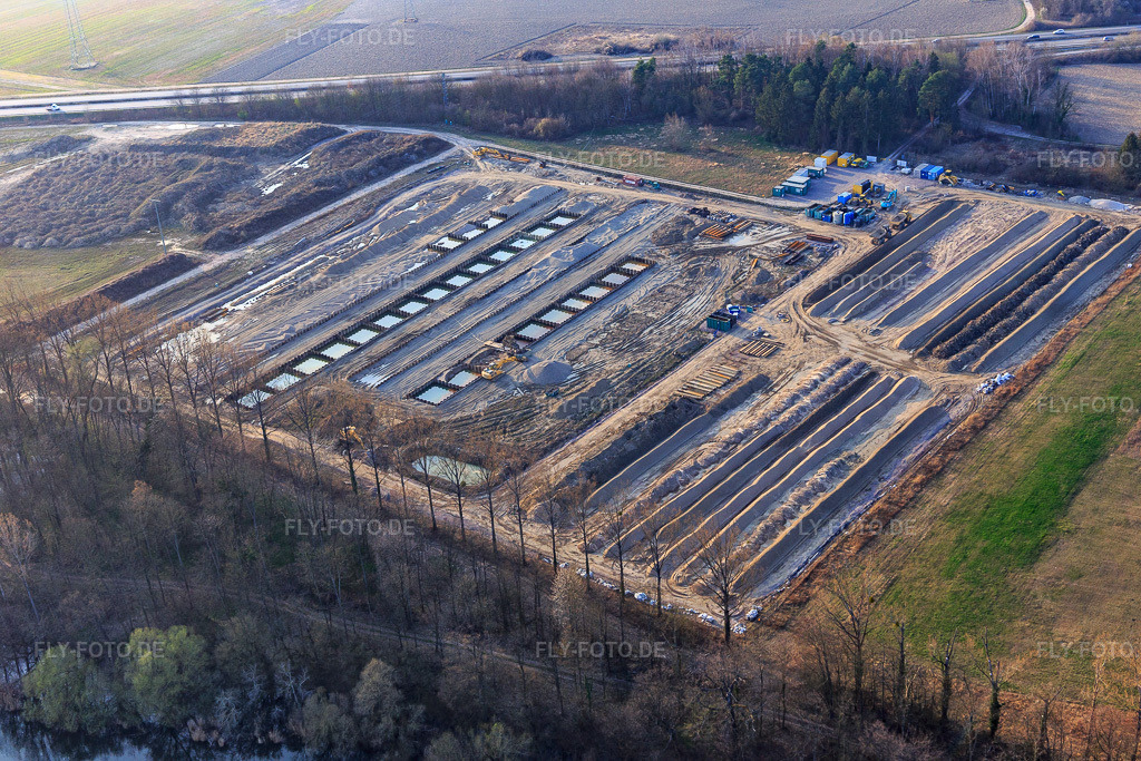 Luftbild: Renaturing am ehemaligen Tanklager in Jockgrim im Bundesland Rheinland-Pfalz in Deutschland. Foto: IMG_113236.jpg vom 23.03.2019 durch Werner Riehm/FLY-FOTO.de