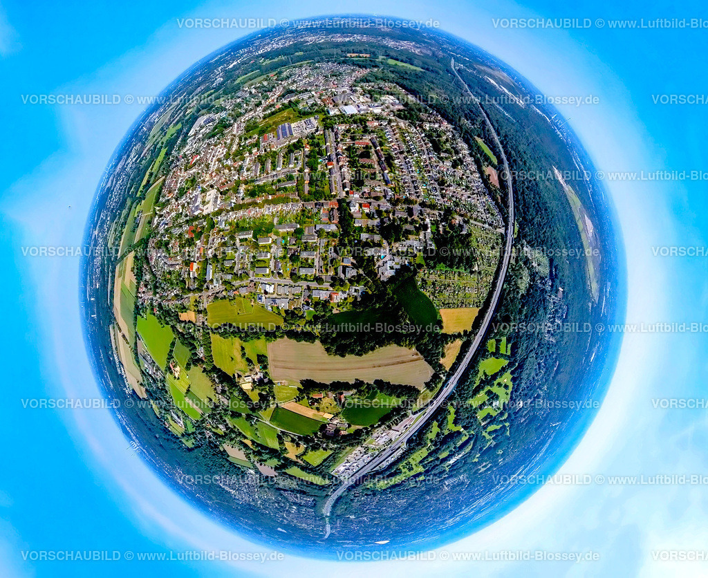 Gelsenkirchen240890567Resse-Sued | Luftbild, Ortsteil Ortsansicht Resse-Süd, Ewaldstraße und Autobahn A2, Erdkugel, Fisheye Aufnahme, Fischaugen Aufnahme, 360 Grad Aufnahme, tiny world, little planet, fisheye Bild, Resse, Gelsenkirchen, Ruhrgebiet, Nordrhein-Westfalen, Deutschland