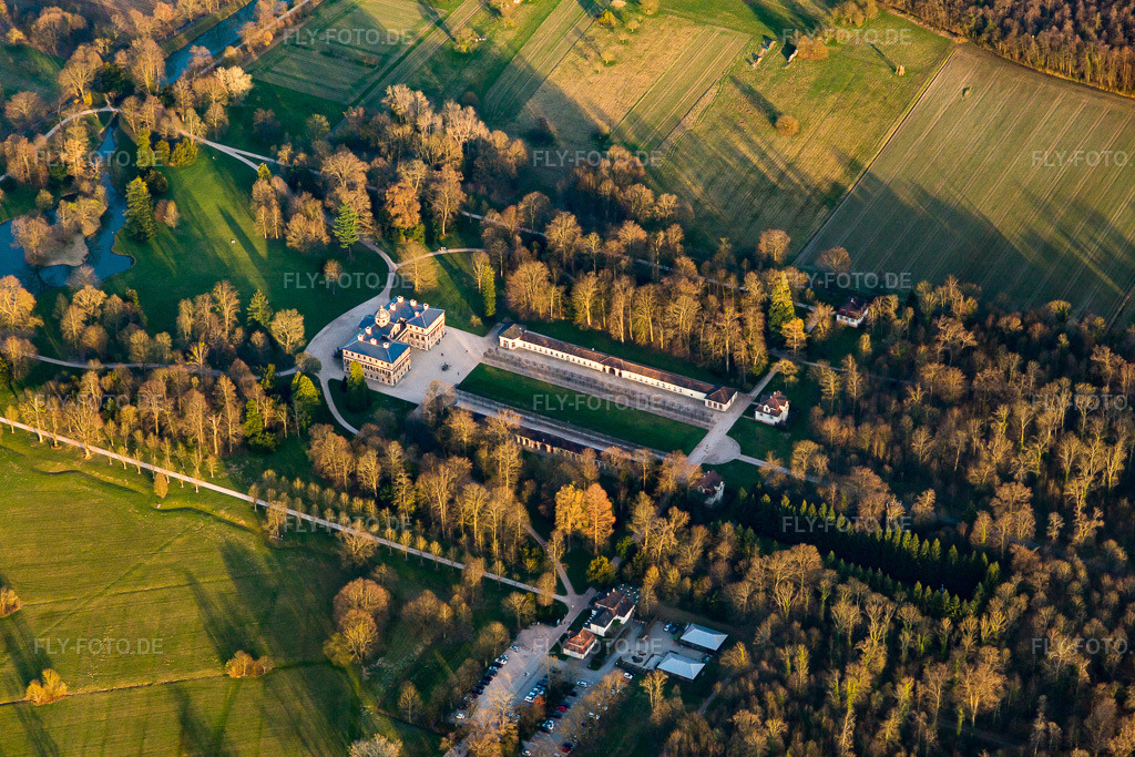 Luftbild: Schloß Favorite bei Förch im Ortsteil Förch in Rastatt im Bundesland Baden-Württemberg in Deutschland. Foto: IMG_097760.jpg vom 16.03.2017 durch Werner Riehm/FLY-FOTO.de