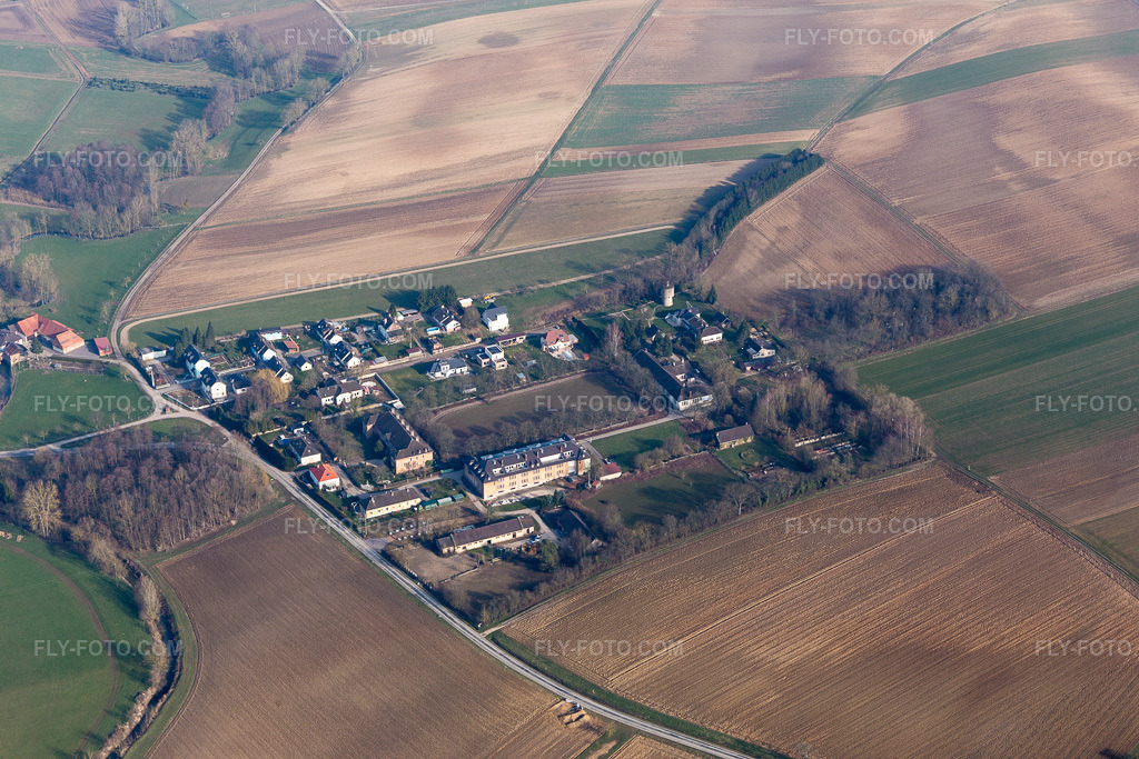 Aerial view: View of the town in Oberrœdern in the state Bas-Rhin, France.Photo: IMG_105375.jpg taken on 03/25/2018 by Werner Riehm/FLY-FOTO.comResolution of the original: 5472 x 3648 px