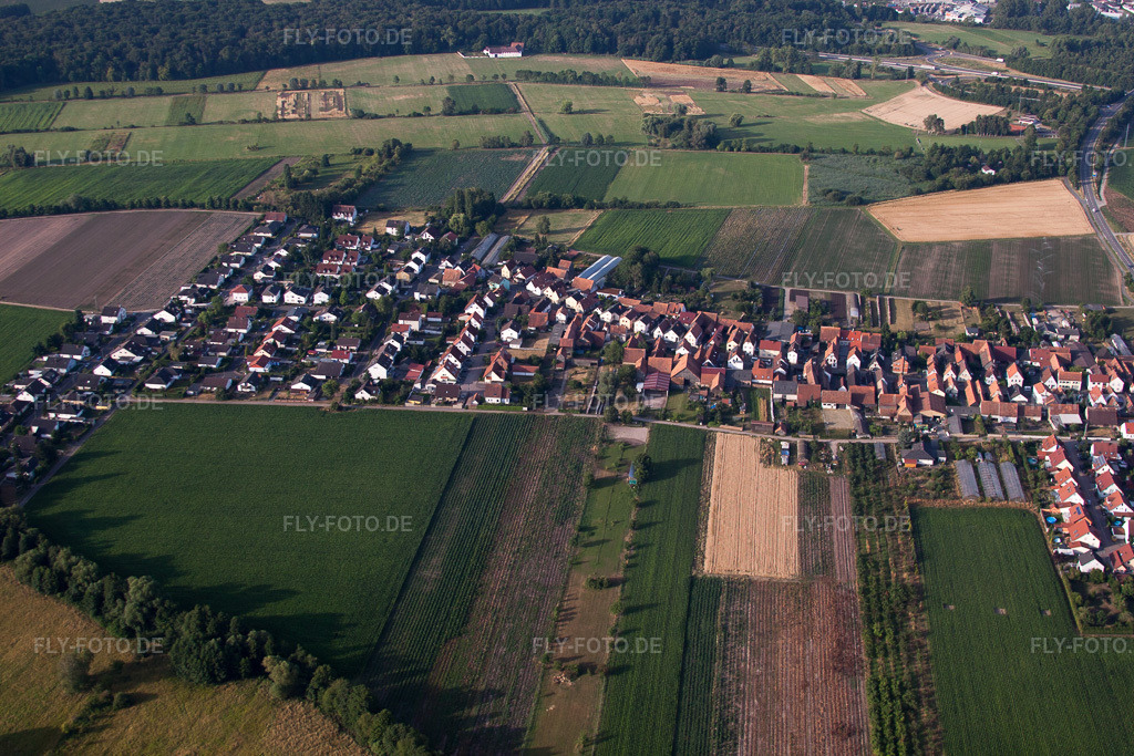 Luftbild: Ortsansicht von Norden in Erlenbach bei Kandel im Bundesland Rheinland-Pfalz in Deutschland. Foto: IMG_69761.jpg vom 04.07.2014 durch Werner Riehm/FLY-FOTO.de