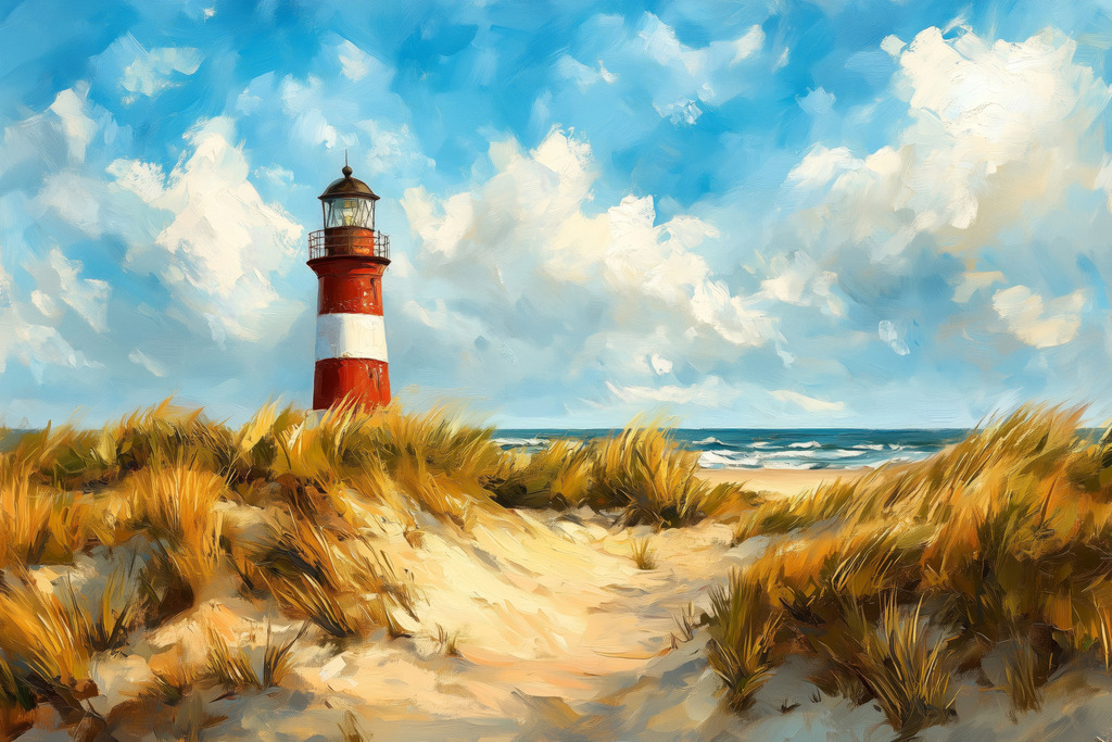 2503006 - Leuchtturm in den Dünen | Bestellen Sie dieses Motiv als hochwertigen Kunstdruck auf Leinwand, hinter Acrylglas, auf Alu-Dibond und in anderen Ausführungen. 