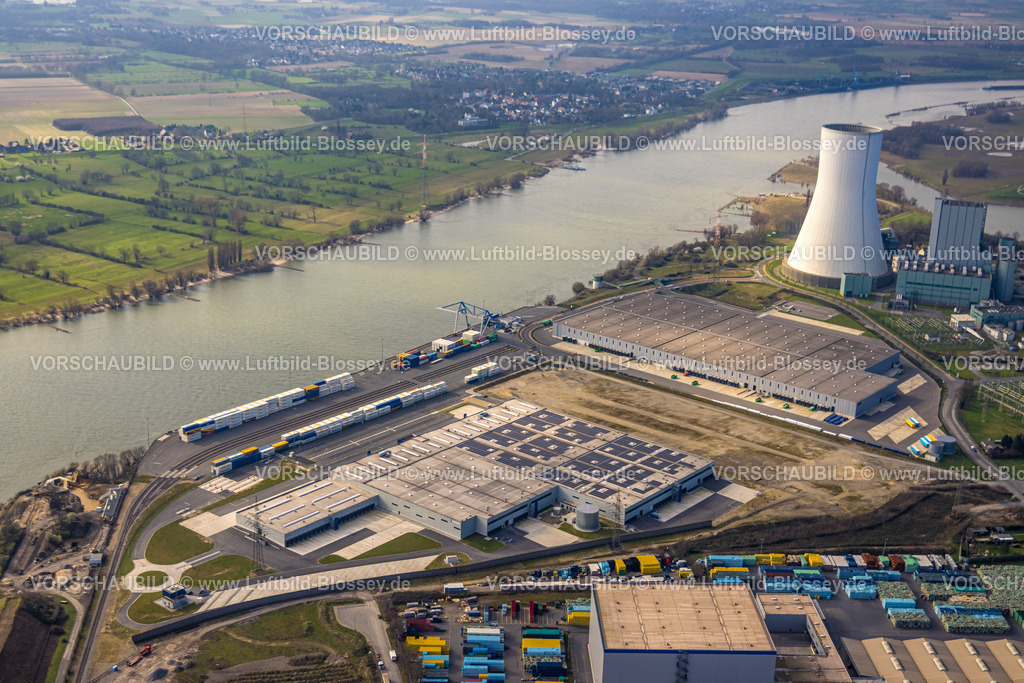 Duisburg240304695 | Luftbild, logport VI Baustelle mit Neubau, Logistikunternehmen DSV Halle und STEAG Heizkraftwerk Walsum in Alt-Walsum am Fluss Rhein, Alt-Walsum, Duisburg, Ruhrgebiet, Nordrhein-Westfalen, Deutschland, Duisburg-N