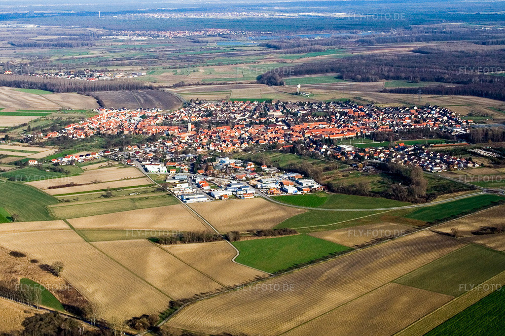 Luftbild: Ortsansicht aus Südwesten im Ortsteil Liedolsheim in Dettenheim im Bundesland Baden-Württemberg in Deutschland. Foto: IMG_5175.jpg vom 14.01.2007 durch Werner Riehm/FLY-FOTO.de