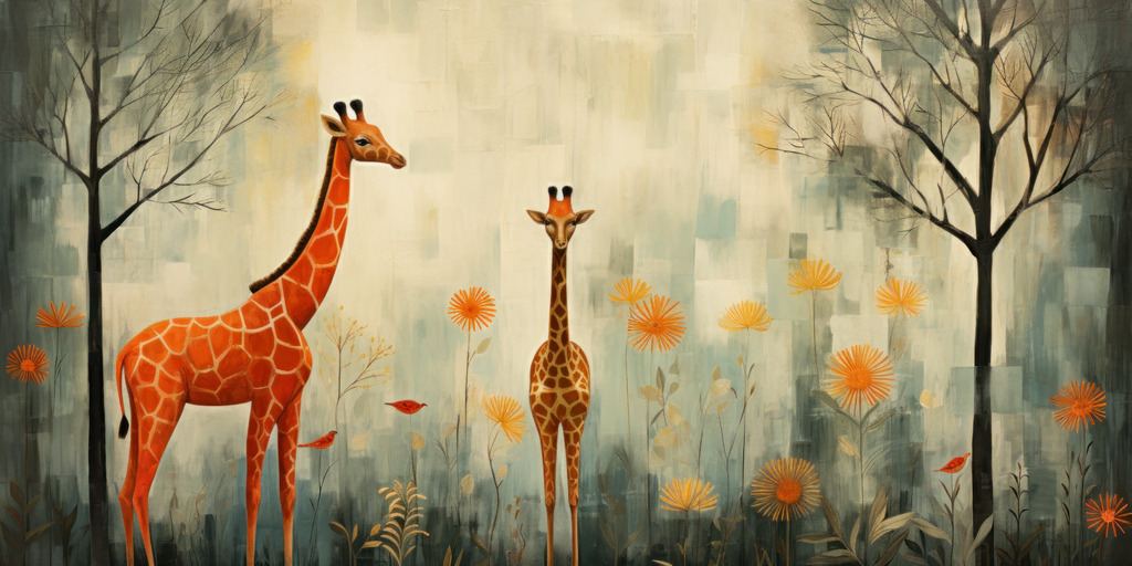 2308004 - Zwei Giraffen | Bestellen Sie dieses digitale illustrative Gemälde von zwei Girafffen als hochwertigen Kunstruck auf Leinwand, Acrylglas, Alu-Dibond oder als Poster.