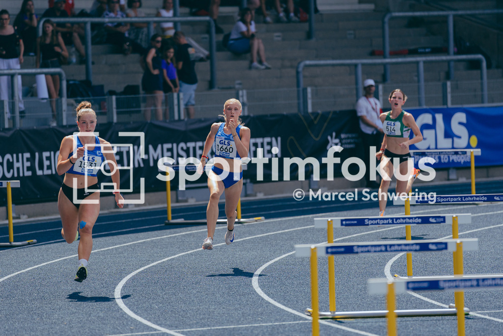 Deutsche Meisterschaften U20 / U16 2026 | Greta Sophie Schäfer, LG Kindelsberg Kreuztal, 1531, Matilda Seibert, TV Gladbeck 1912, 1660, 400 Meter Hürden, Finale, Deutsche Meisterschaften der U20 &amp; U16 2026, Lohrheidestadion Bochum-Wattenscheid, 12.07.2026. Foto: Marcel Schwering / sportimfokus - Realisiert mit Pictrs.com