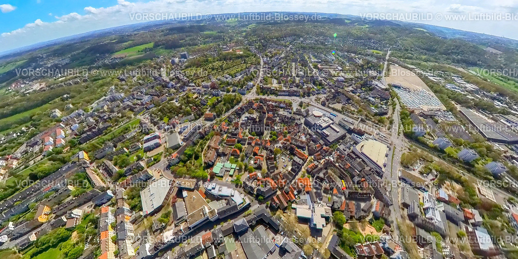 Hattingen230490832Altstadt | Luftbild, City Innenstadt, Altstadt, Straßenkreuzung am Reschop CarrÃƒÆ’Ã†â€™Ãƒâ€šÃ‚Â© mit Martin-Luther-Straße und Augst-Bebel-Straße, Erdkugel, Fisheye Aufnahme, Fischaugen Aufnahme, 360 Grad Aufnahme, , Hattingen, Ruhrgebiet, Nordrhein-Westfalen, Deutschland