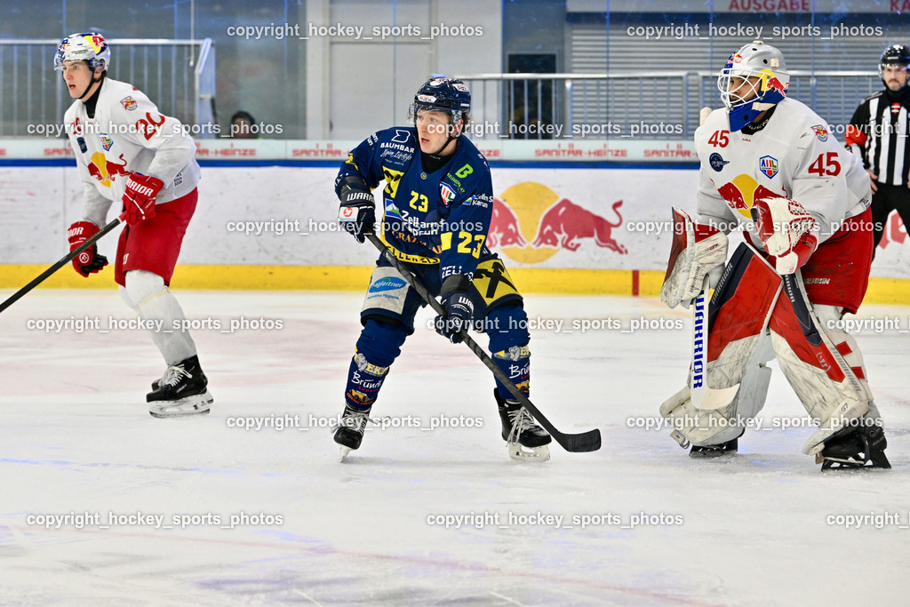 RED BULL HOCKEY JUNIORS vs. EK DIE ZELLER EISBÄREN | #20 Kirchebner Maximilian RED BULL HOCKEY JUNIORS, #23 Jennes Christian EK DIE ZELLER EISBÄREN, #45 Ankirchner Valentin RED BULL HOCKEY JUNIORS, RED BULL HOCKEY JUNIORS vs. EK DIE ZELLER EISBÄREN, RED BULL HOCKEY JUNIORS vs. EK DIE ZELLER EISBÄREN am 14.01.2025 in Salzburg (Eisarena Salzburg), Austria, (Photo by Bernd Stefan)