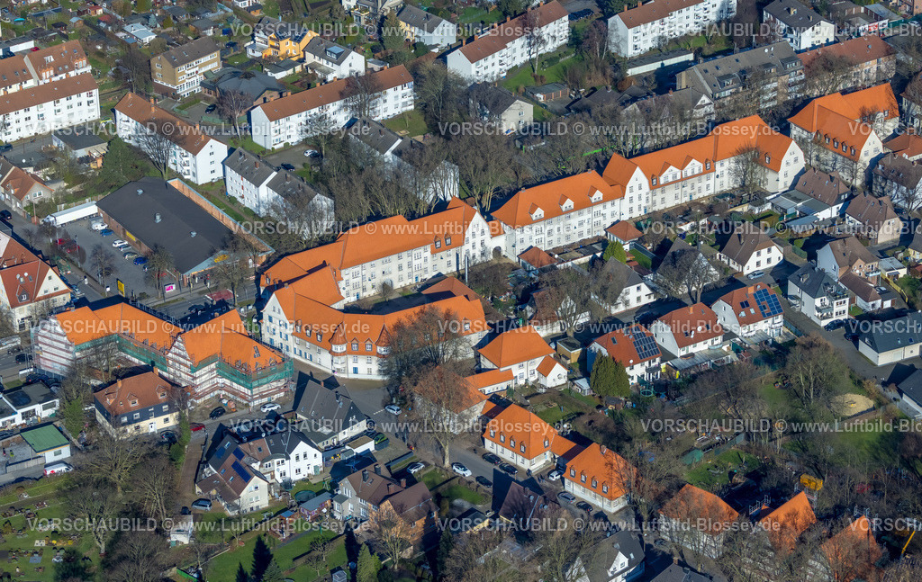 Luenen230204044 | Luftbild, Victoria-Siedlung Barbarastraße und Knappenweg mit roten Dächern, Lünen, Ruhrgebiet, Nordrhein-Westfalen, Deutschland