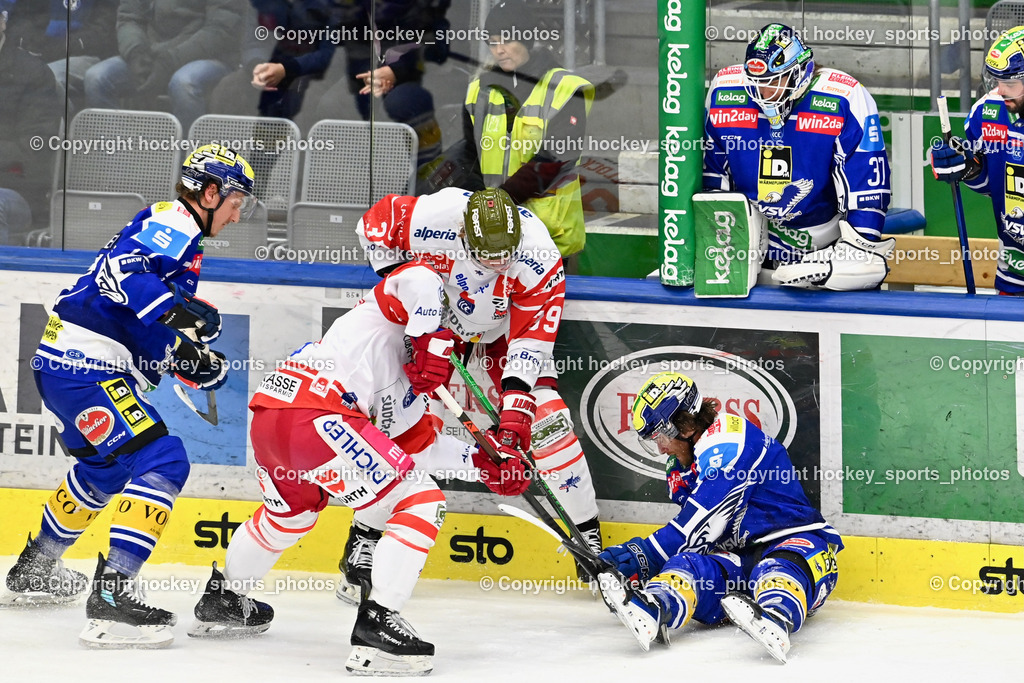 EC IDM Wärmepumpen VSV vs. HCB Südtirol Alperia | #77 Philipp Lindner EC VSV, #39 Brett Pollock HCB Südtirol Alperia, #16 Kevin Hancock EC VSV, EC IDM Wärmepumpen VSV vs. HCB Südtirol Alperia, EC IDM Wärmepumpen VSV vs. HCB Südtirol Alperia am 28.12.2025 in Villach (Stadthalle Villach), Austria, (Photo by Bernd Stefan)
