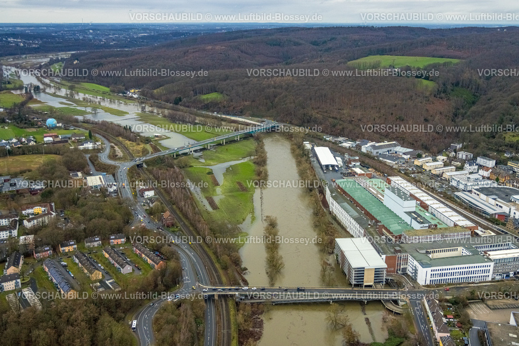 Wetter231201808Ruhr | Luftbild, Ruhrhochwasser, Weihnachtshochwasser 2023, starke Regenfälle,  , Wetter, Ruhrgebiet, Nordrhein-Westfalen, Deutschland
