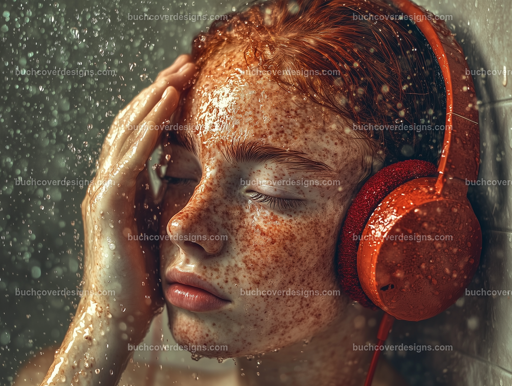 Gesicht einer Frau mit Kopfhörer (92) | girl face with freckles ,pink colored hairs spread over the surface of the image, with a red headphone, under a shower- studio light - vivid colors - high detail - realistic - photo --chaos 5 --ar 4:3 --stylize 50 --weird 100 --v 6.1 Job ID: 18de7782-da50-4ccb-b9c9-9446ecf761e1
