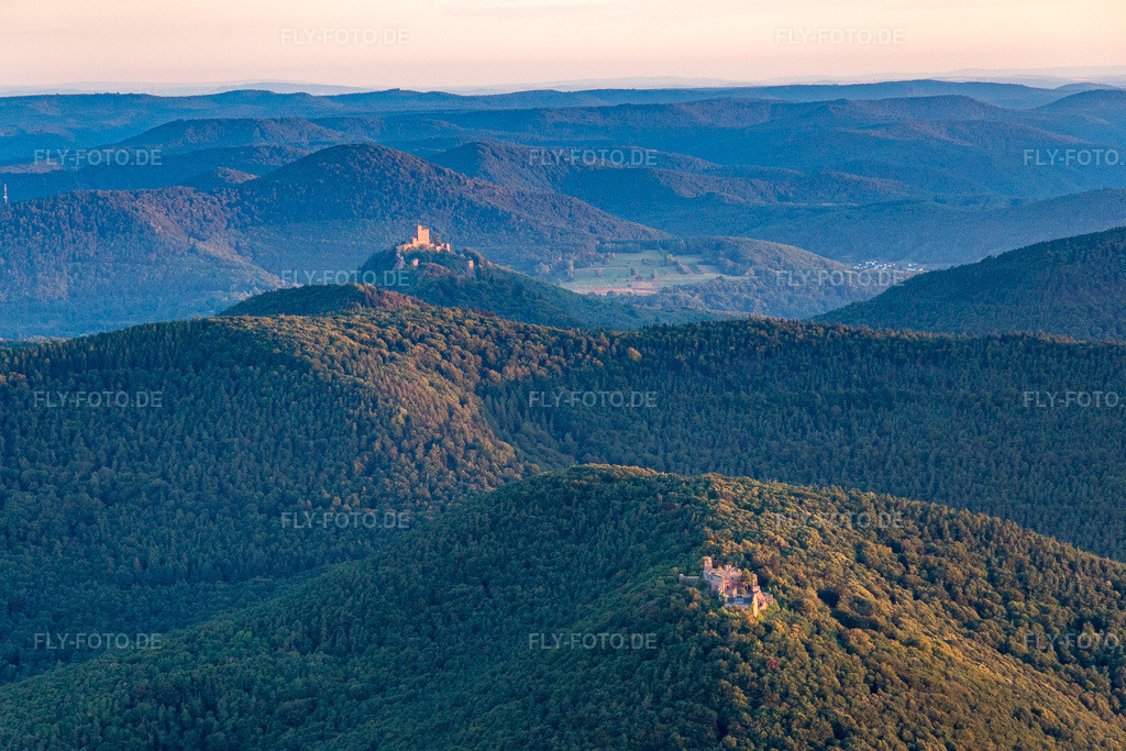 Luftbild: Blick zum Trifels in Leinsweiler im Bundesland Rheinland-Pfalz in Deutschland. Foto: IMG_109663.jpg vom 06.08.2018 durch Werner Riehm/FLY-FOTO.de