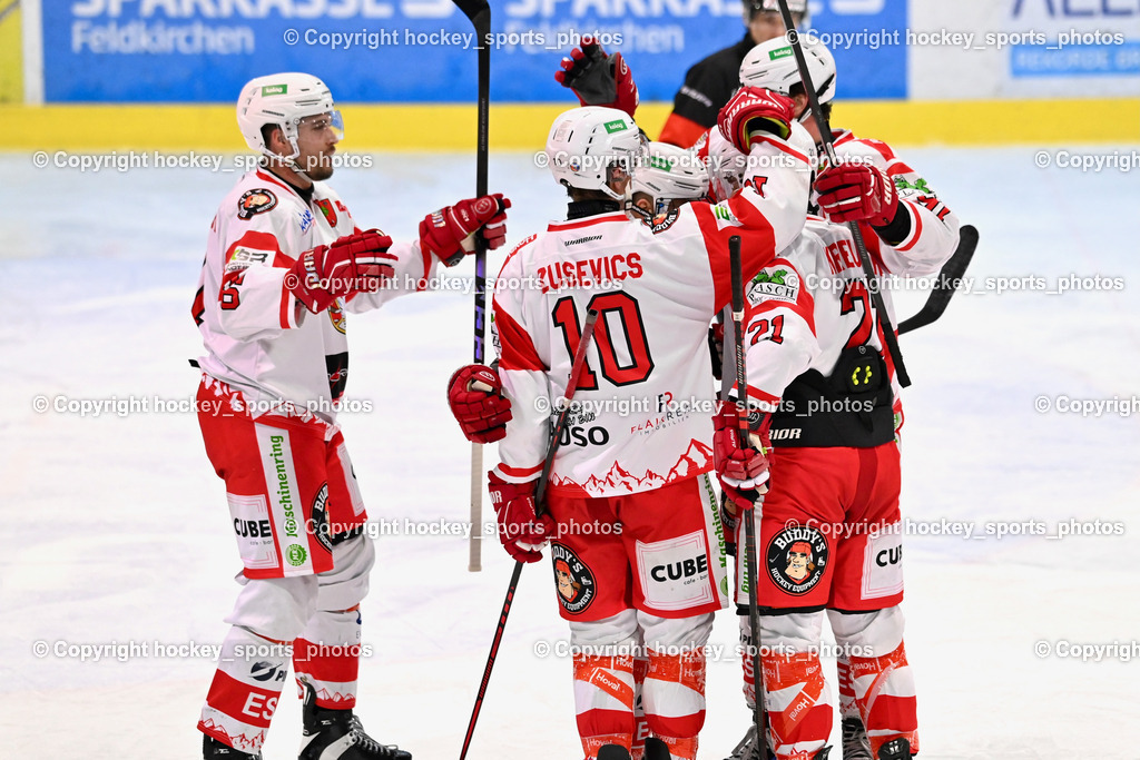 ESC Sparkasse Steindorf vs. ESV Ferlach | Jubel ESV Ferlach Mannschaft, #10 Zusevics Zintis Nauris ESV Ferlach, #21 Kreuter David ESV Ferlach, ESC Sparkasse Steindorf vs. ESV Ferlach, ESC Sparkasse Steindorf vs. ESV Ferlach am 22.02.2026 in Steindorf  (Ossiachersee Halle ), Austria, (Photo by Bernd Stefan)