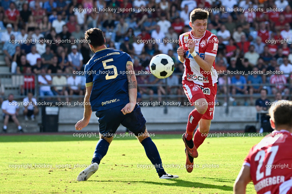 ATUS Velden vs. GAK | #5 Roland Putsche ATUS Velden, #20 Thorsten Schriebl GAK, ATUS Velden vs. GAK, ATUS Velden vs. GAK am 26.07.2024 in Villach (Stadion Lind), Austria, (Photo by Bernd Stefan)
