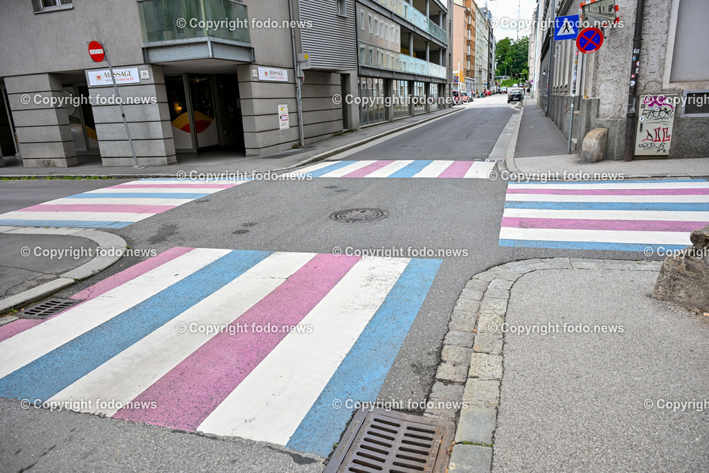 Linz_ Transgender Zebrastreifen_ 12.06.2024-2 | 12.06.2024, Linz, AUT, Linz im Bild Linz, Transgender Zebrastreifen, Homo-, Bi-, Inter- und Transphobie, LGBTIQ, Pride