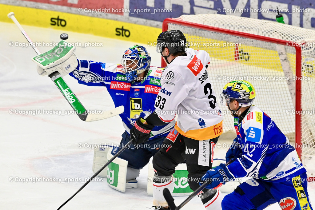 EC IDM Wärmepumpen VSV vs. Pioneers Vorarlberg | #35 Joe Cannata EC VSV, #33 Aron Summer Pioneers Vorarlberg, #42 Alex Wall EC VSV, EC IDM Wärmepumpen VSV vs. Pioneers Vorarlberg, EC IDM Wärmepumpen VSV vs. Pioneers Vorarlberg am 22.02.2026 in Villach (Stadthalle Villach), Austria, (Photo by Bernd Stefan)