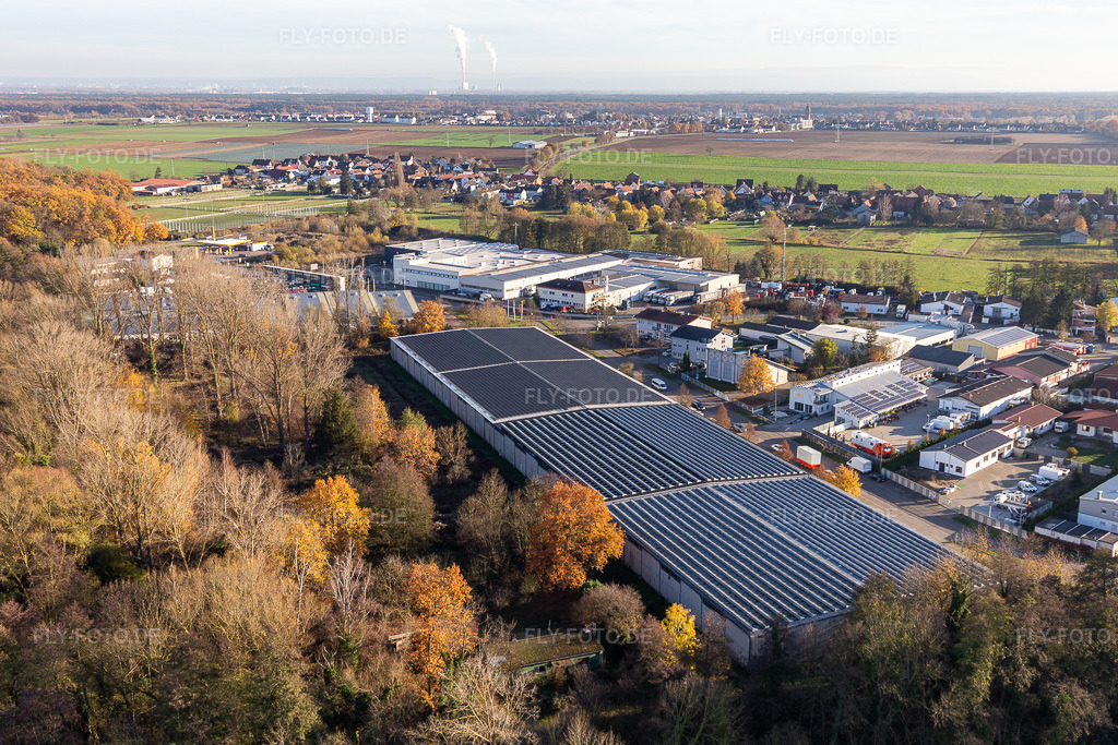 Luftbild: Gewerbegebiet Horst, Barthelsmühlring im Ortsteil Minderslachen in Kandel im Bundesland Rheinland-Pfalz in Deutschland. Foto: IMG_123950.jpg vom 21.11.2020 durch Werner Riehm/FLY-FOTO.de