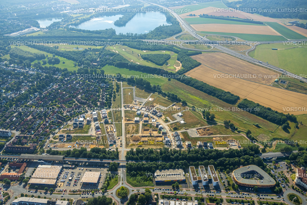 Duisburg220700414 | Luftbild, Angerbogen, Neubaugebiet Am Alten Angerbach, Huckingen, Duisburg, Ruhrgebiet, Nordrhein-Westfalen, Deutschland