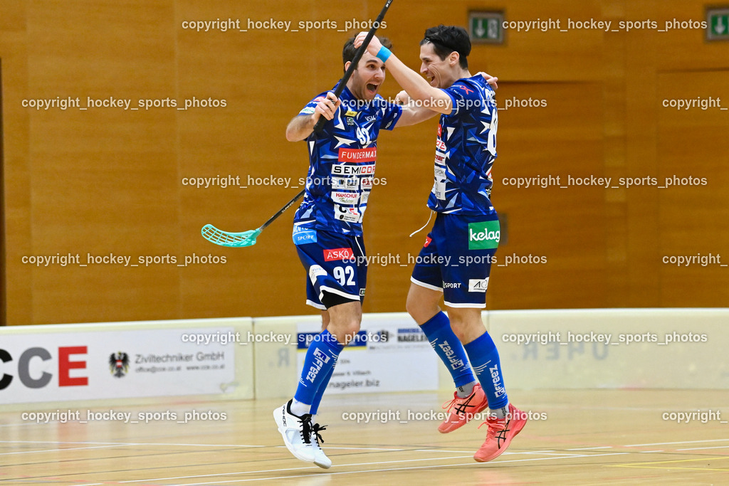 VSV Unihockey vs. KAC Floorball 4.2.2023 | #92 Ingolf Gunnar Natmessnig, #89 Robert Rauter, Jubel VSV Unihockey Mannschaft