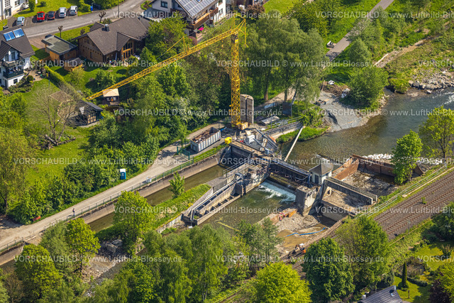 Bestwig240502876 | Luftbild, Baustelle Bauarbeiten Sanierung Stauwehr Velmede, Velmede, Bestwig, Sauerland, Nordrhein-Westfalen, Deutschland