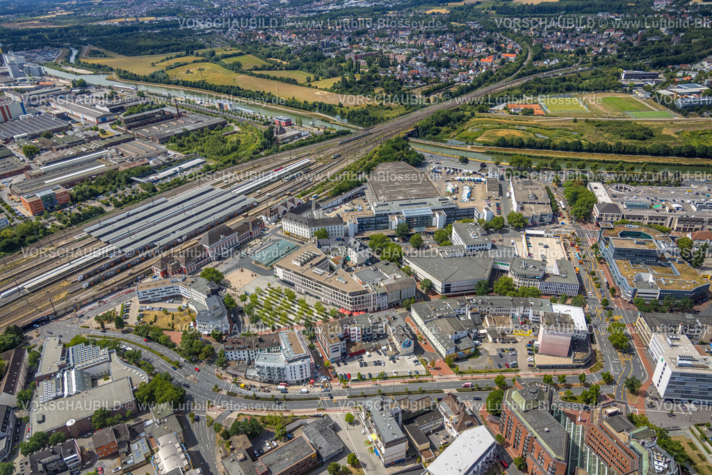 Hamm220707146 | Luftbild, Hamm Westf. Hauptbahnhof, Empfangsgebäude, City, Mitte, Hamm, Ruhrgebiet, Nordrhein-Westfalen, Deutschland