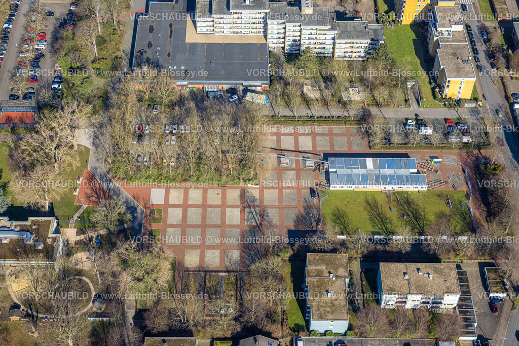 Holzwickede230213613 | Luftbild, Platz von Louviers, Übergangs-Containerdorf für Kinder nach Wasserschaden im DRK Kindergarten, Holzwickede, Ruhrgebiet, Nordrhein-Westfalen, Deutschland