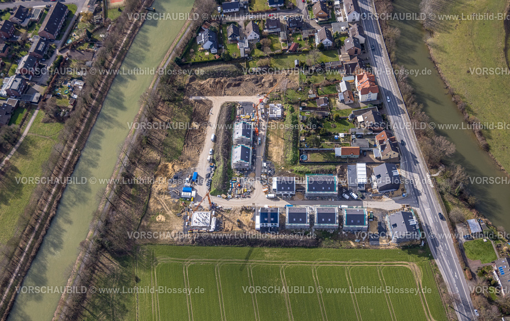 Hamm230216051 | Luftbild, Baustelle Neubaugebiet für Wohnhäuser Im Fuchswinkel an der Lippestraße / Friedrichsfeld zwischen Fluss Lippe und Datteln-Hamm-Kanal, Uentrop, Hamm, Ruhrgebiet, Nordrhein-Westfalen, Deutschland