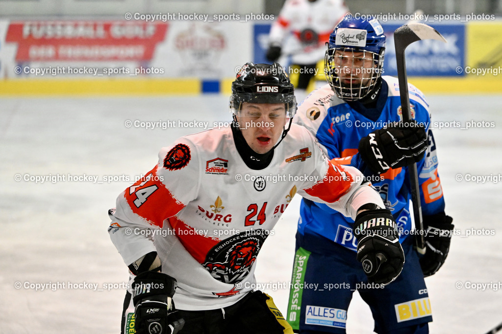 ESC SPARKASSE STEINDORF vs. EV ZELTWEG MURTAL LIONS | #24 Grüneis Michael EV ZELTWEG MURTAL LIONS, #69 Kreuzer Philipp ESC Steindorf, ESC SPARKASSE STEINDORF vs. EV ZELTWEG MURTAL LIONS, ESC SPARKASSE STEINDORF vs. EV ZELTWEG MURTAL LIONS am 27.12.2025 in Steindorf (Ossiachersee Halle), Austria, (Photo by Bernd Stefan)