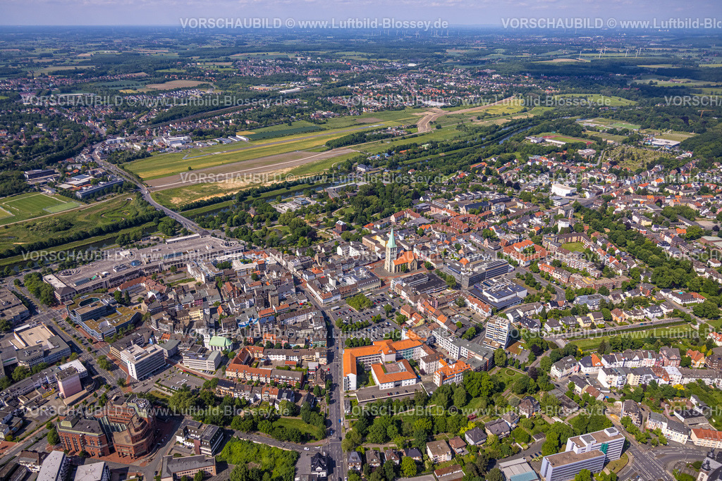 Hamm220504736 | Luftbild, Wassersportzentrum an der Adenauerallee sowie Sichtachse mit Nordringpark und evang. Pauluskirche, Allee-Center, Mitte, Hamm, Ruhrgebiet, Nordrhein-Westfalen, Deutschland