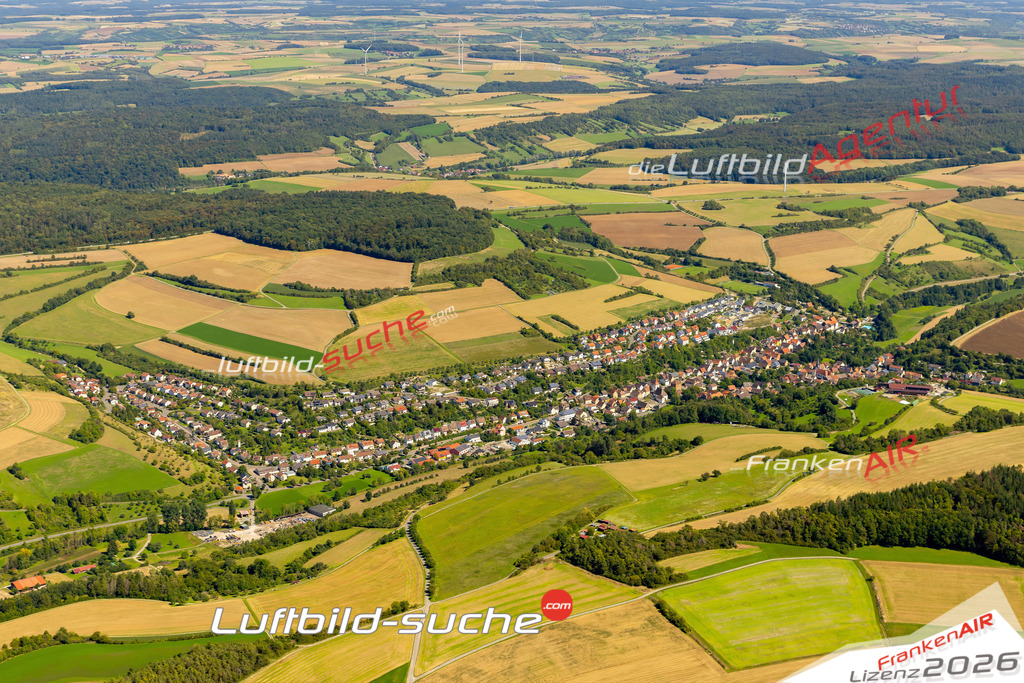Das Luftbild zeigt : Wachbach Bad Mergentheim - Die Luftaufnahme wurde 2023 vom UL-Flugzeug aus erstellt ( keine Drohne ) - Hochauflösende Luftaufnahme - Für grossformatige Ausdrucke geeignet. Die Geschenkidee !Mit Lizenz und Bildrechte bestellbar