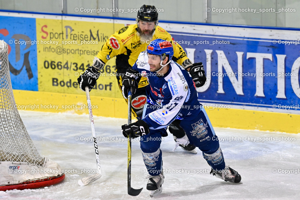 ESC Steindorf vs. EC Hornets Spittal 25.2.2024 | #33 Kabas Michael EC Hornets Spittal, #57 Wilfan Franz ESC Steindorf, ESC Steindorf vs. EC Hornets Spittal 25.2.2024, ESC Steindorf vs. EC Hornets Spittal 25.2.2024 am 25.02.2024 in Steindorf (Ossiachersee Halle), Austria, (Photo by Bernd Stefan)