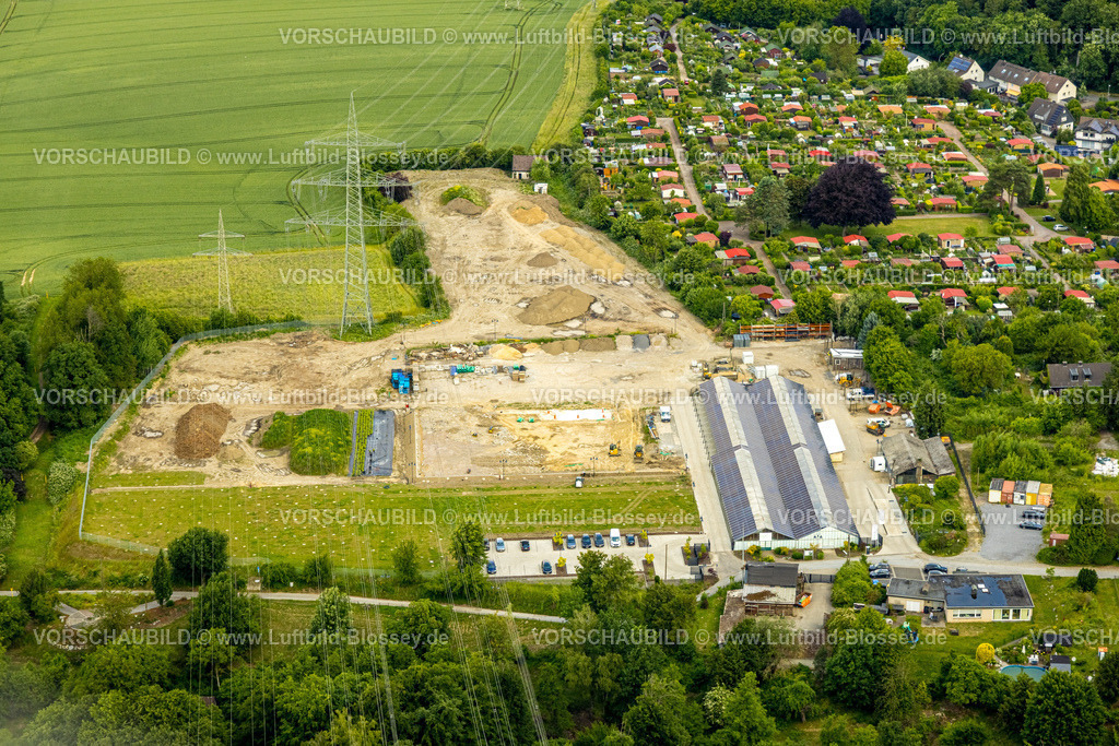 Heiligenhaus250601157 | Luftbild, Baustelle Baufläche am Flurweg Ecke Eichholz, Birther Höfe e.V. KGV Kleingartenverein, Heiligenhaus, Ruhrgebiet, Nordrhein-Westfalen, Deutschland